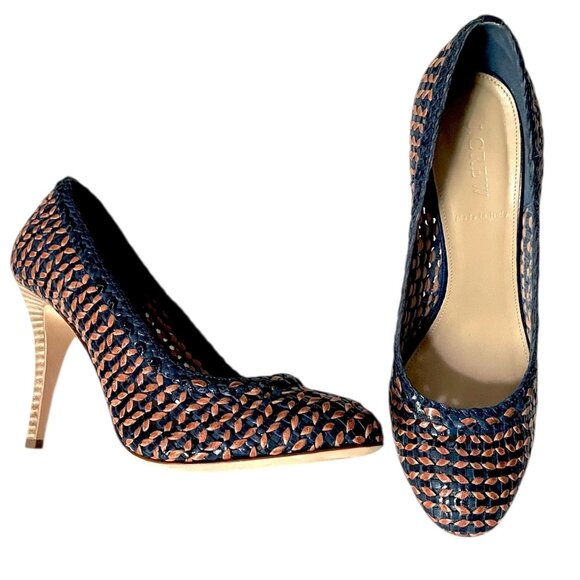 J. Crew Mona Dream Weaver Woven Pump Navy & Tan - Picture 1 of 8